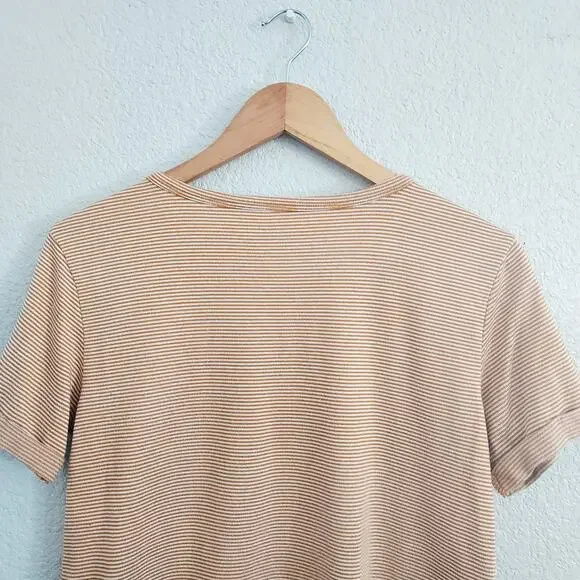 American Eagle Mustard Yellow Striped V-neck Tee Size S - Picture 7 of 10